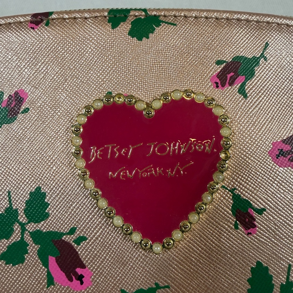 Betsey Johnson Pink and Gold Floral Women's Cosmetic Bag - Picture 2 of 8